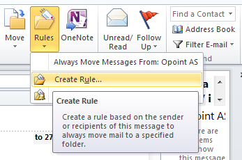 Opprett en regel for et filter i Outlook