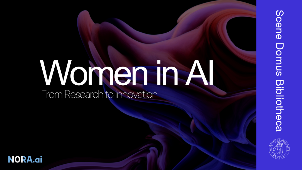 Illustrative background with the text "Women in AI: From research to innovation"