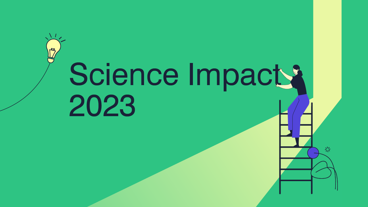 banner with text Science Impact 2023 and graphics