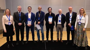 Pitcing Contest, from left panelist&amp;#160;Hilde Medbøe (Novartis), Carl Henrik Gørbitz (UiO:Life Science), the winners Adam Robertson (Hemispherian), Bjørn Klem (Adjutec Pharma), Francis Combes (RNA-DEGRA), panelist&amp;#160;Terje Ahlquist (AstraZeneca), Morten Egeberg (SPARK Norway/UiO:Life Science) and panelist&amp;#160;Kirsti Nyhus (AbbVie).