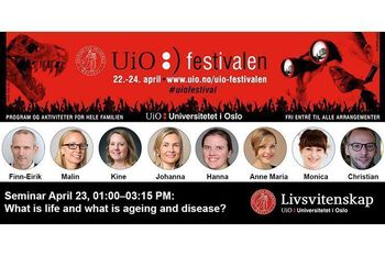 In April we attended the UiO Festival – a knowledge and culture festival that UiO organizes for the population of Oslo.
With the seminar «Life Sciences – What is life and what is ageing and disease?» we showed some examples of life sciences research at different faculties at UiO.