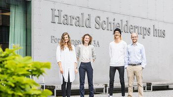 From the left student Maia Bangsund together with the project team Natalia Kartushina, associate professor MultiLing, Audun Rosslund, doctoral research fellow MultiLing and Julien Mayor, professor Department of Psychology.