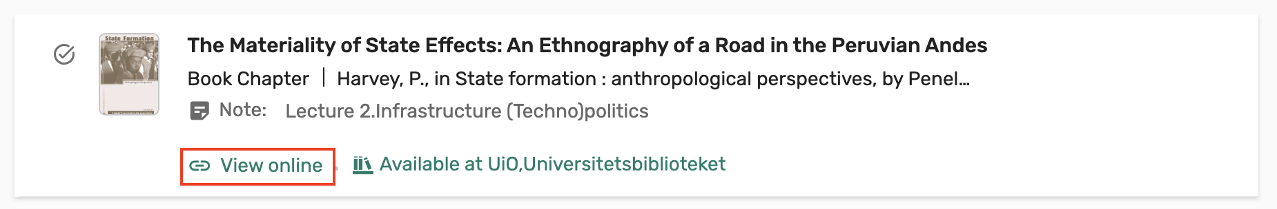 Picture of an electronic resource, and the 'View online'-button.