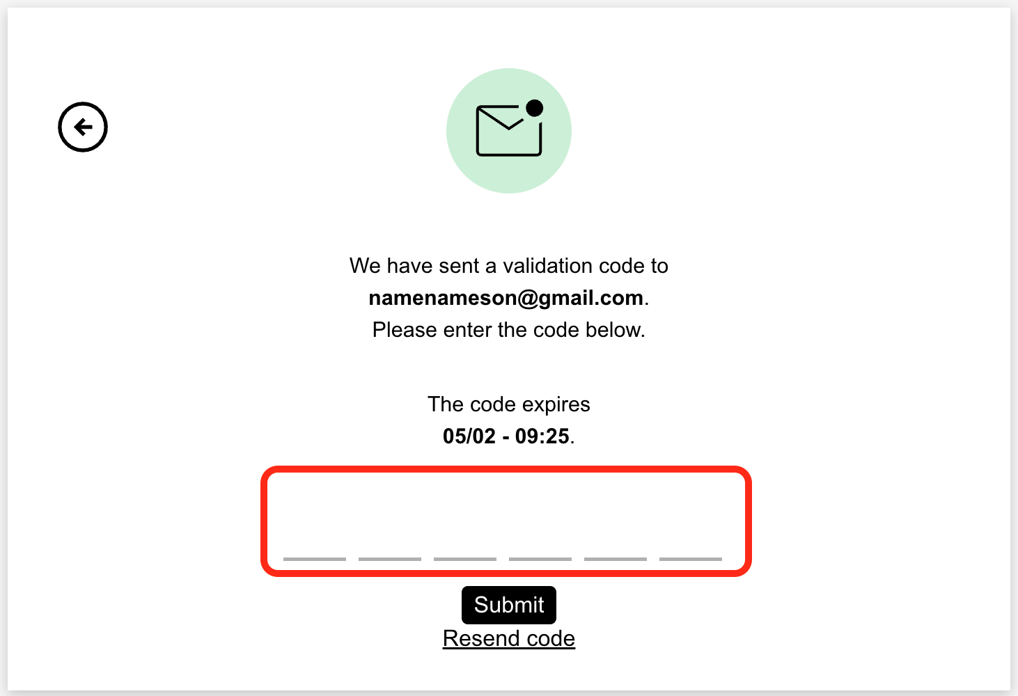 Screenshot from viderekontakt.uio.no. Red circle around the field to confirm the verification code.