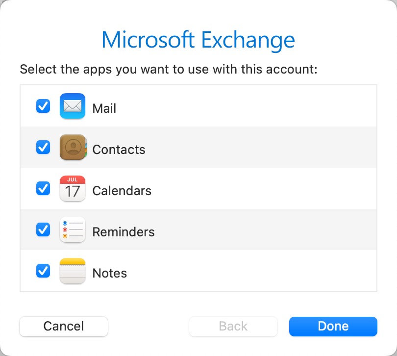 Screenshot of available apps on the Mac