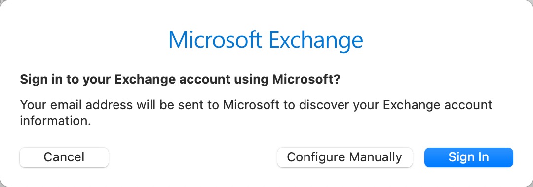 Screenshot of windows where you are asked to sign in to Microsoft in Apple Mail