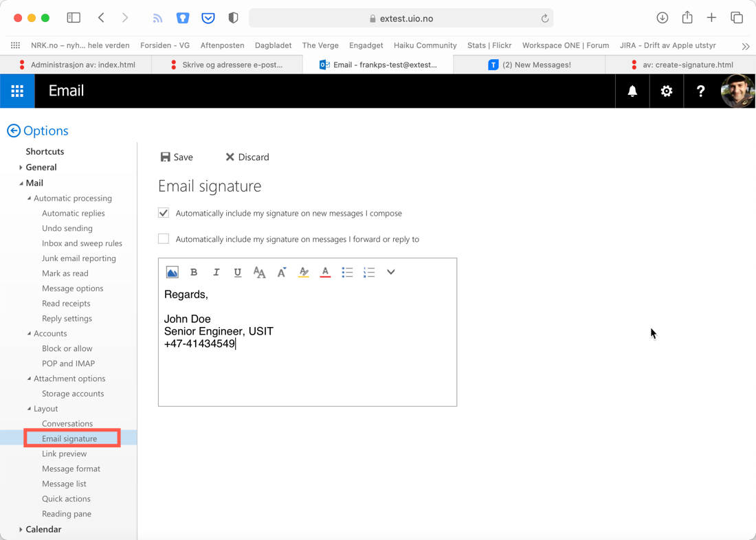 Screenshot of Email signature in OWA