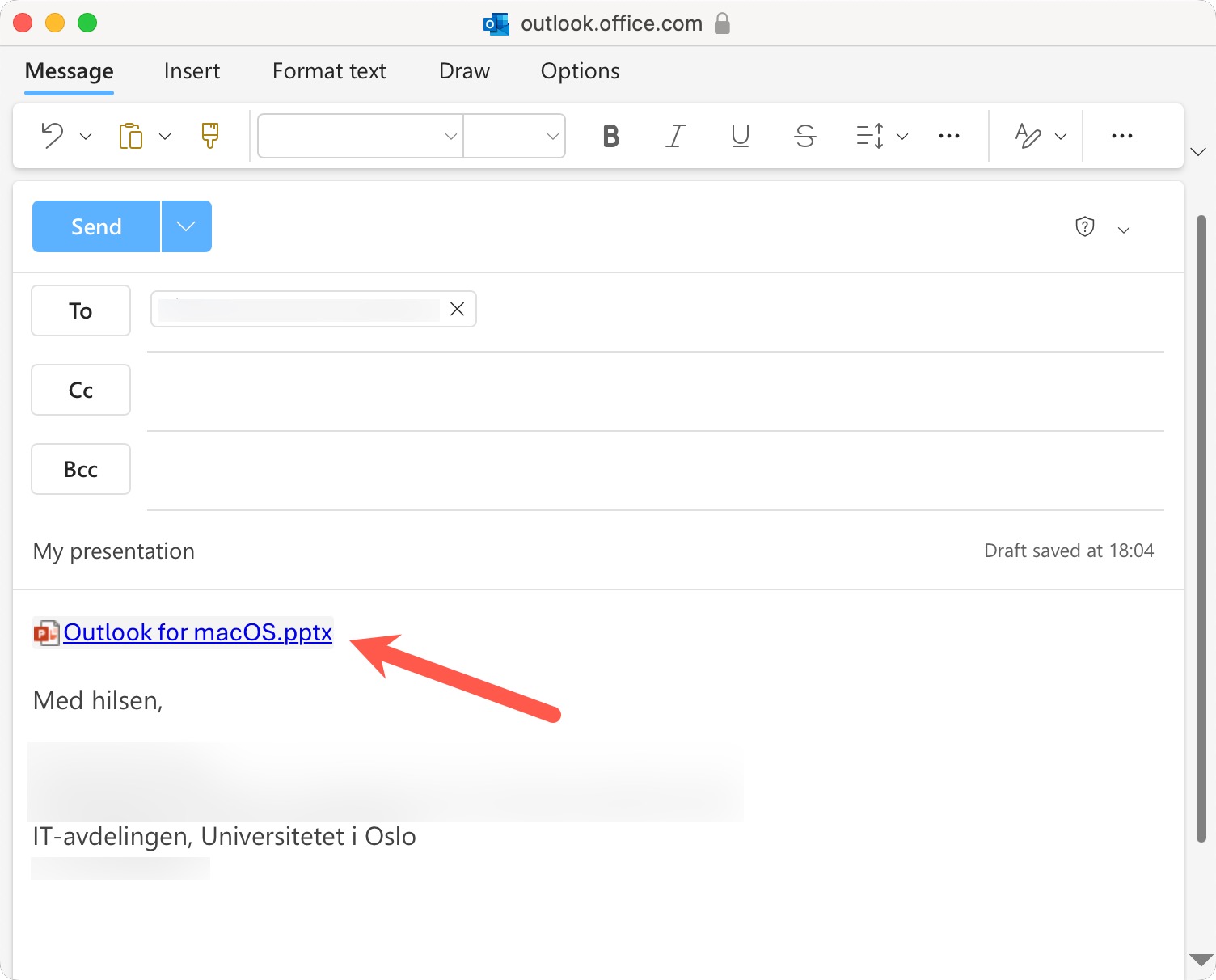 Screenshot of a link to file in a mail instead of attachment