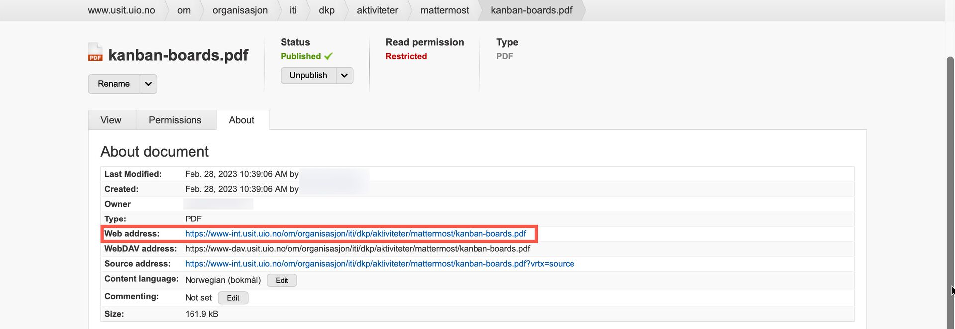 Screenshot of a document stored and published in Vortex