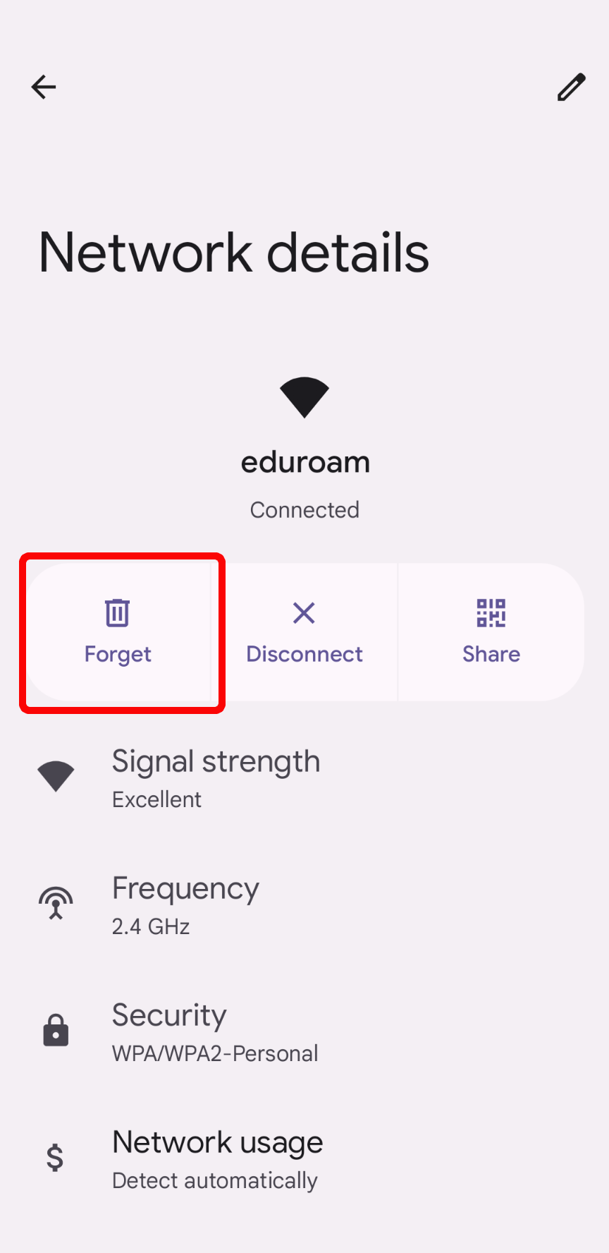 The "Forget" option marked