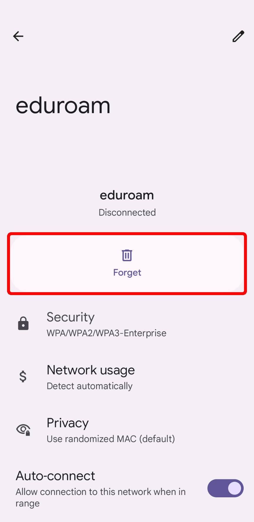 The "Forget" option marked
