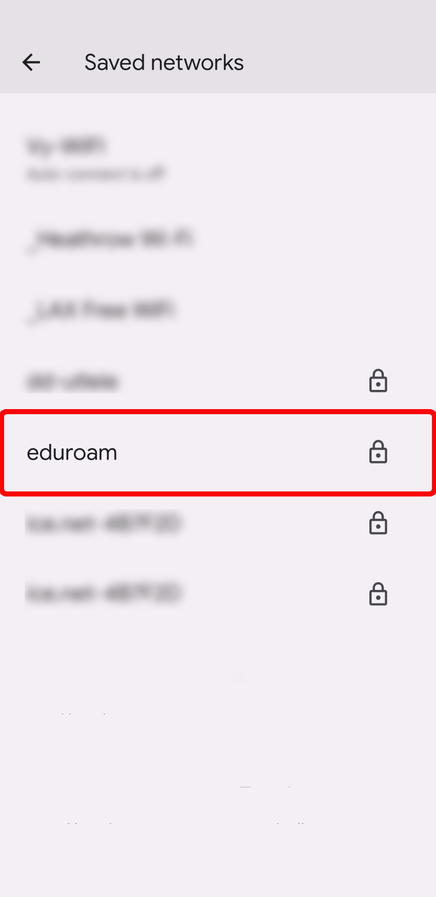 The "eduroam" option marked