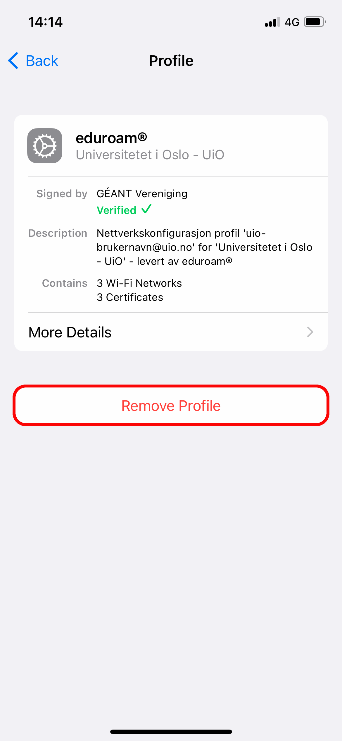 The "Remove Profile" option marked