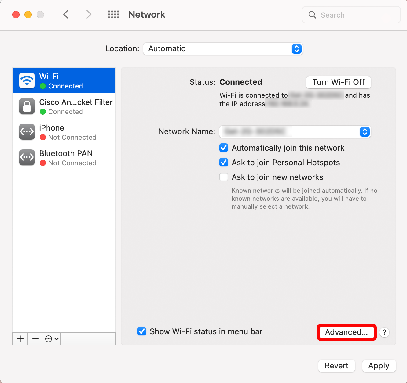 The "Advanced" option marked