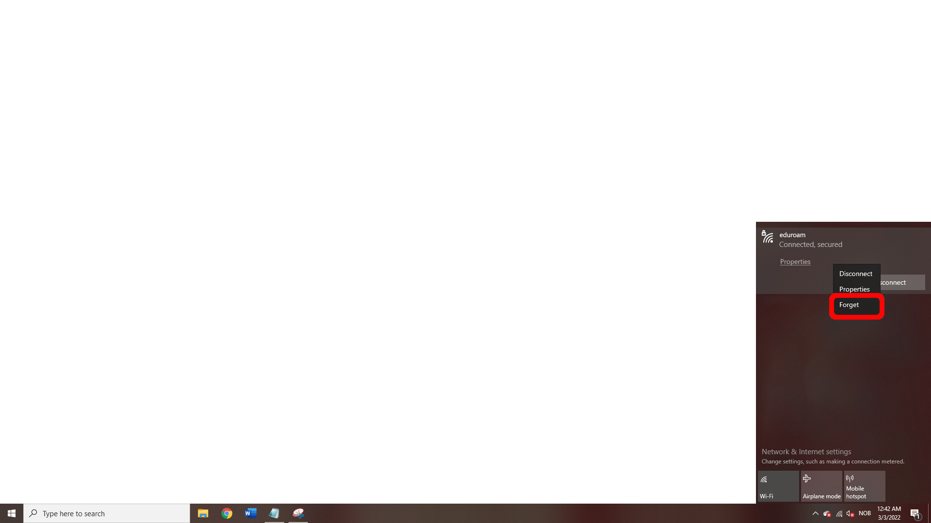 The "Forget" option marked