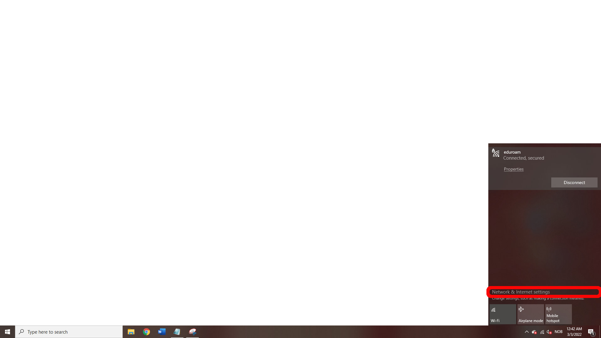 The "Network & Internet Settings" option marked