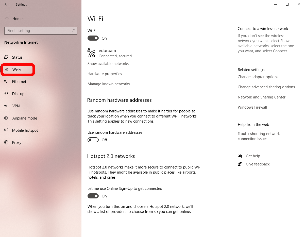 The "Wi-Fi" option marked