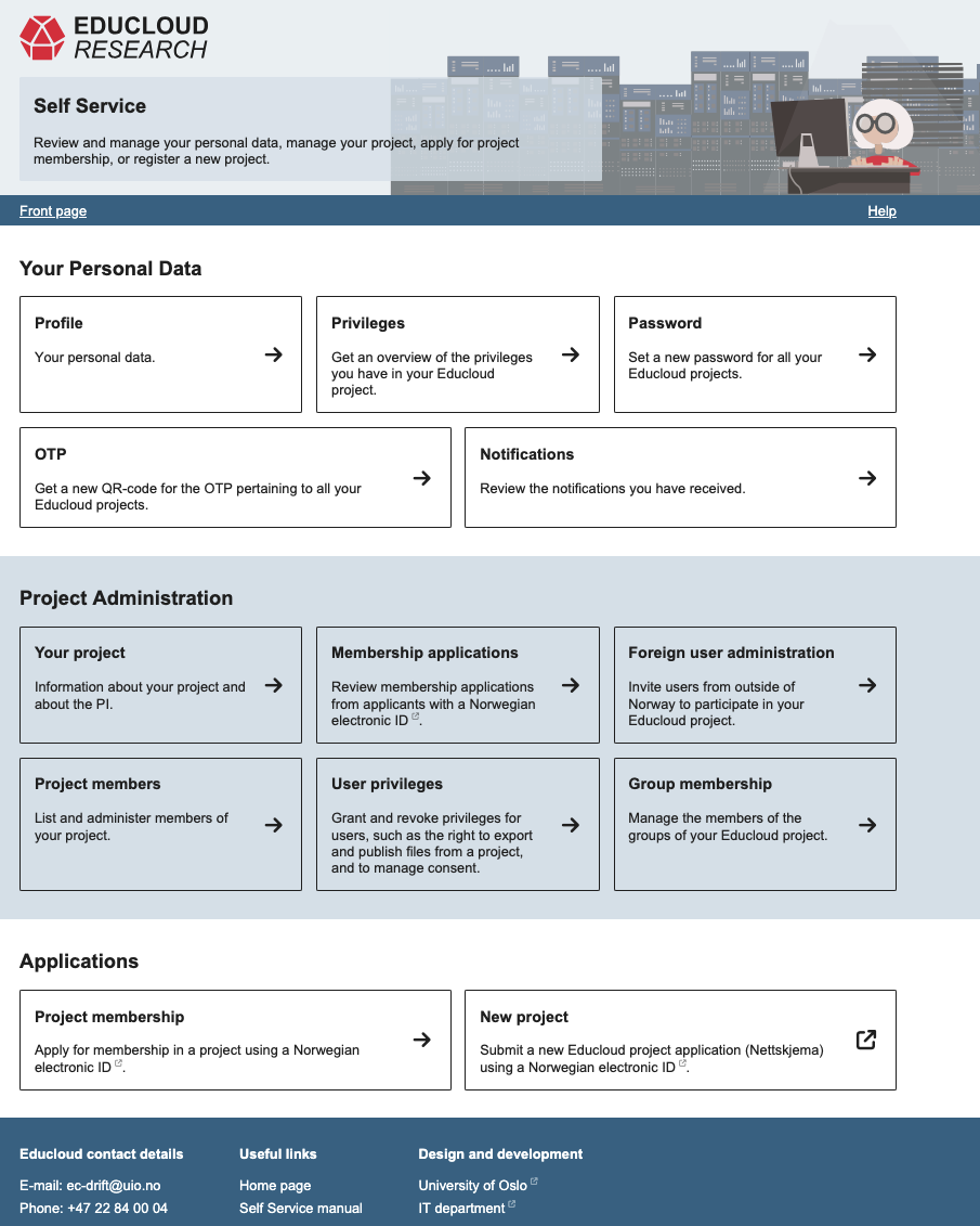 Scren capture of the new Self service V3