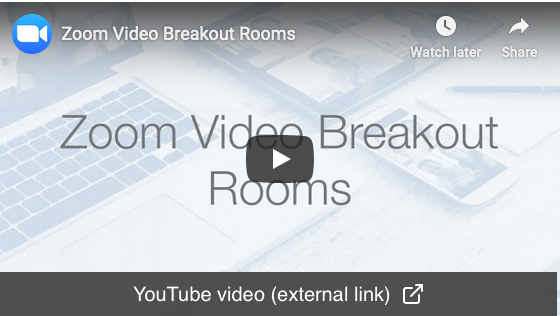 Instruksjonsvideo for hvordan opprette og bruke Breakout rooms i Zoom (engelsk tale)