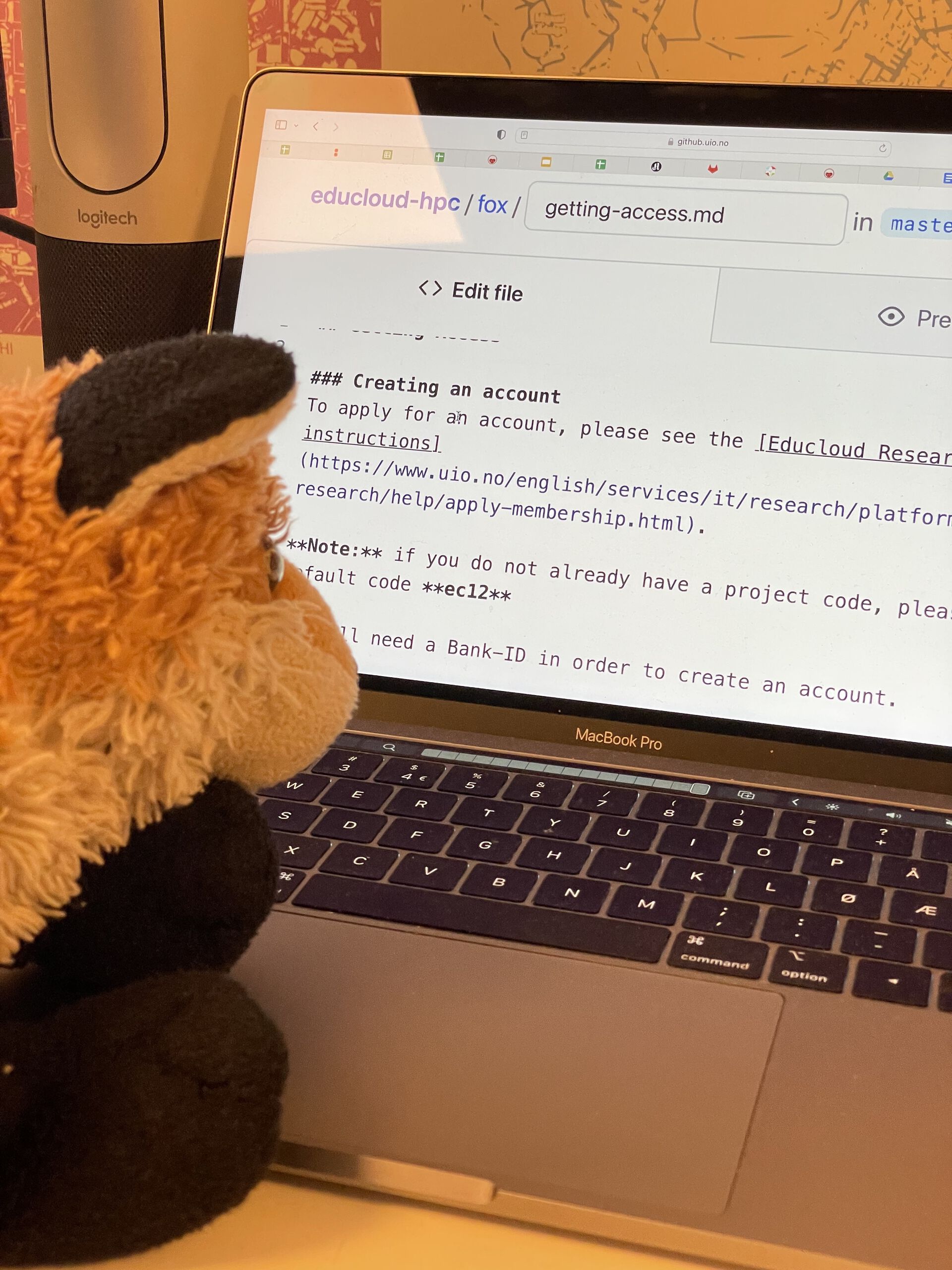 Stuffed fox types in documentation on how to access Fox on a laptop