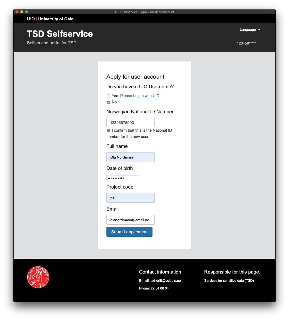 TSD apply for user without UiO affiliation