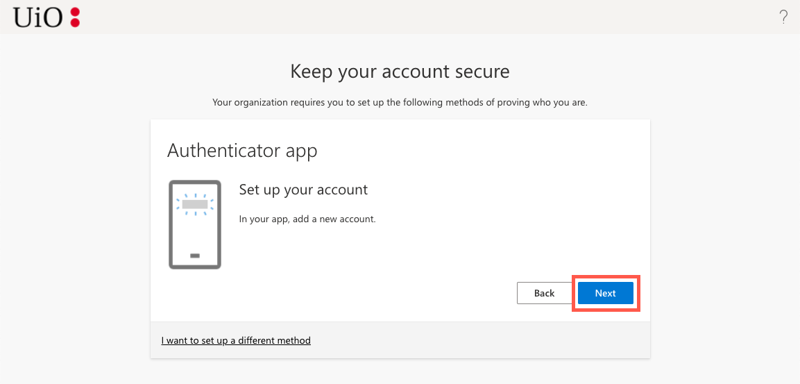 Screenshot of setup guide - set up your account
