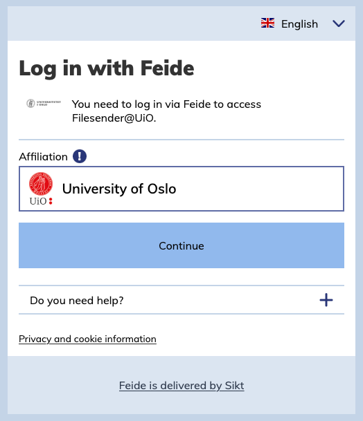 Screenshot of Feide - Choose Affiliation