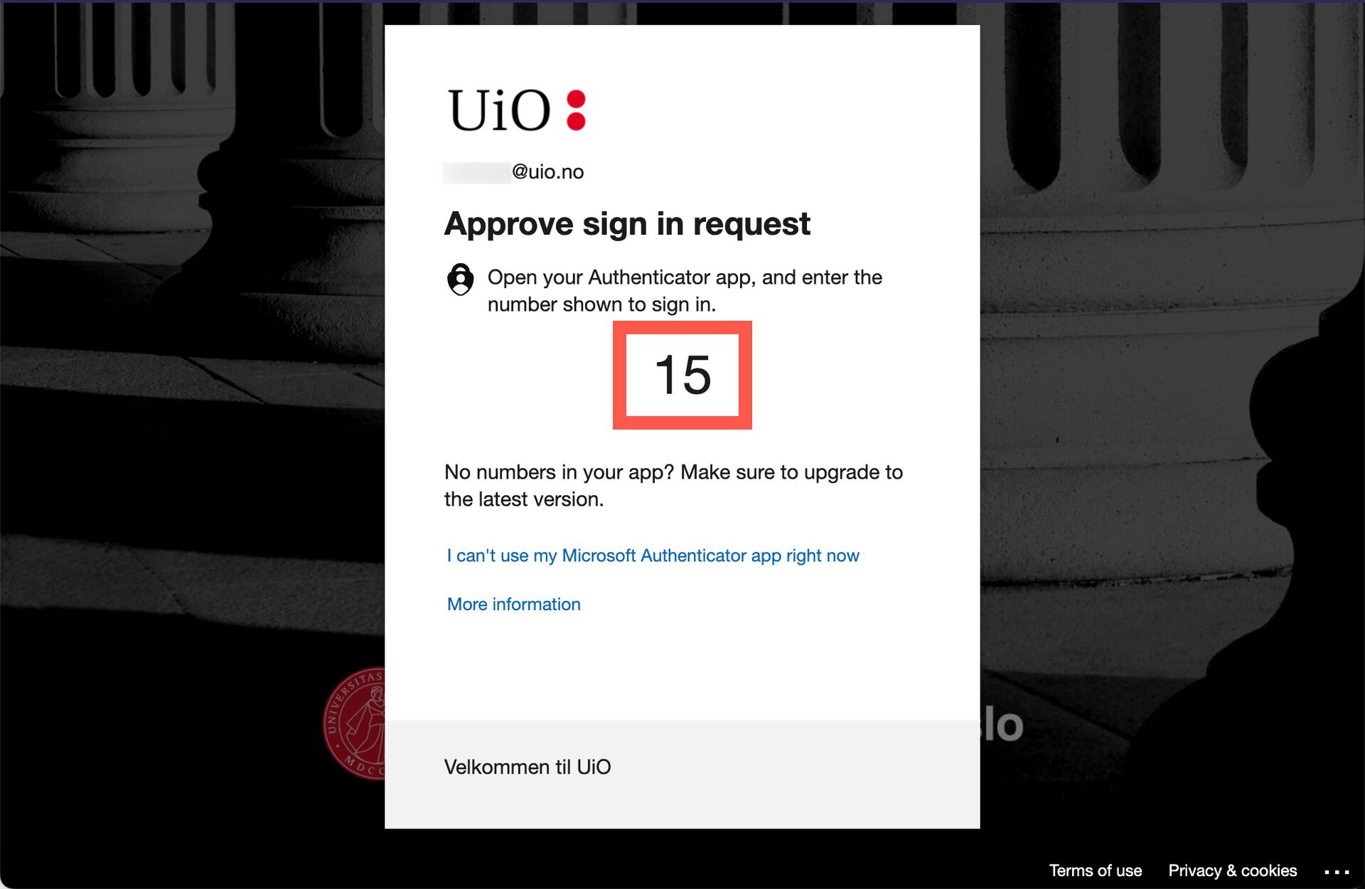 Screenshot of the Approve sign in request window with number