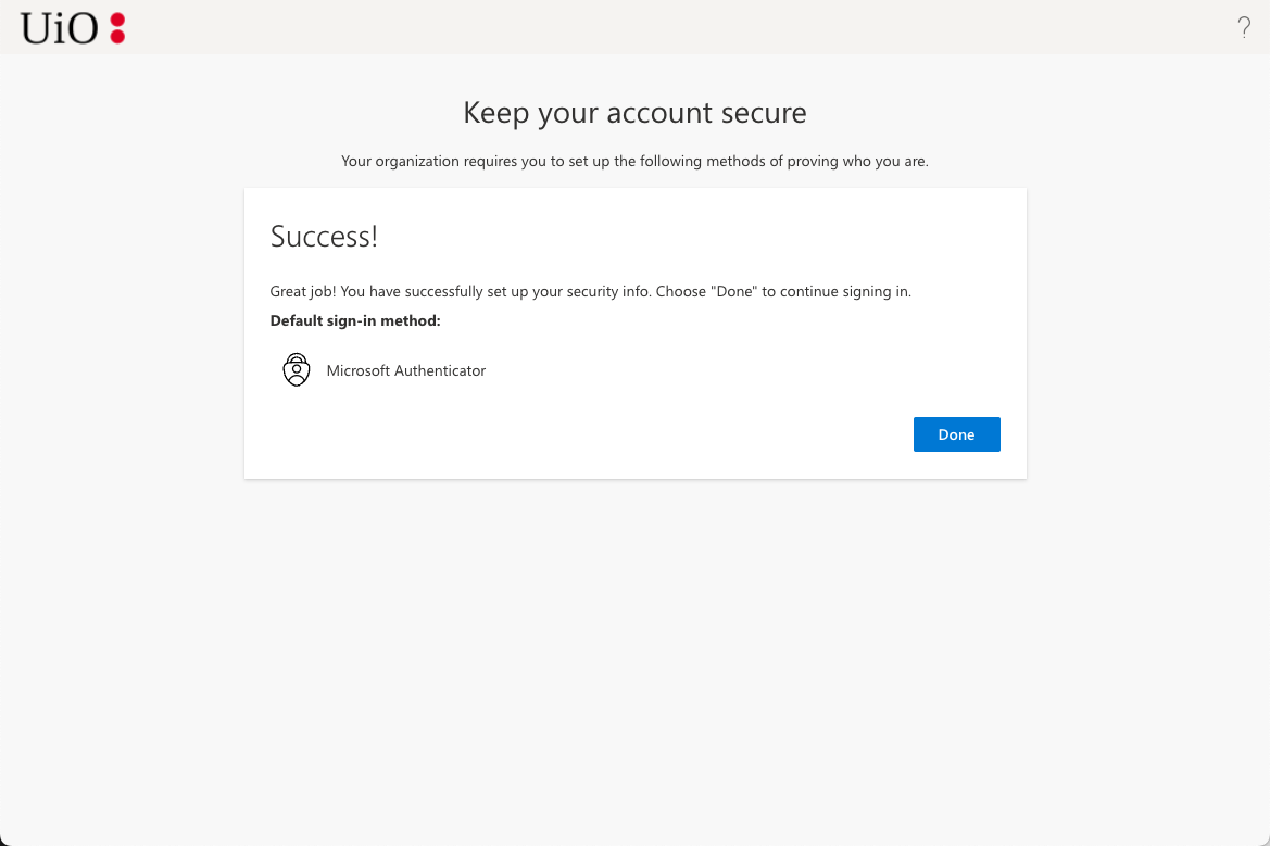 Screenshot confirming that you have completed the setup of two-factor authentication