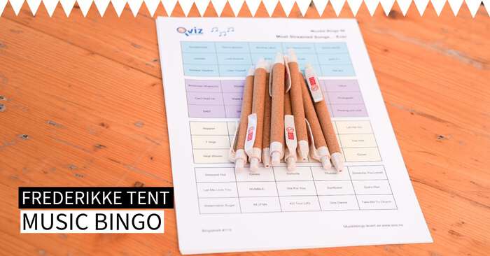 Text: Music bingo. Guess the song and win prizes