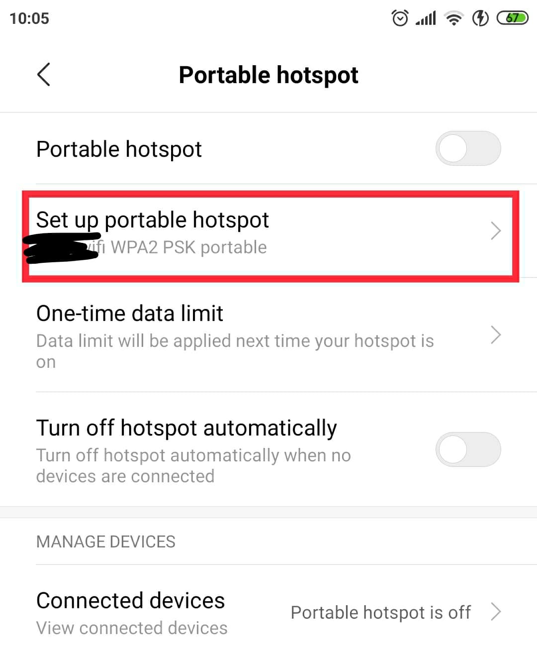 Screenshot of Android settings for how to set up a portable hotspot