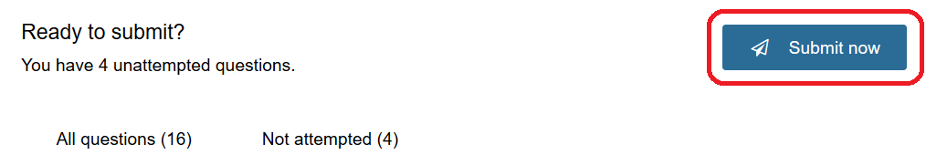 Screenshot of summary page at the end of exam in Inspera, where candidate does not have automatic delivery when the exam time ends.