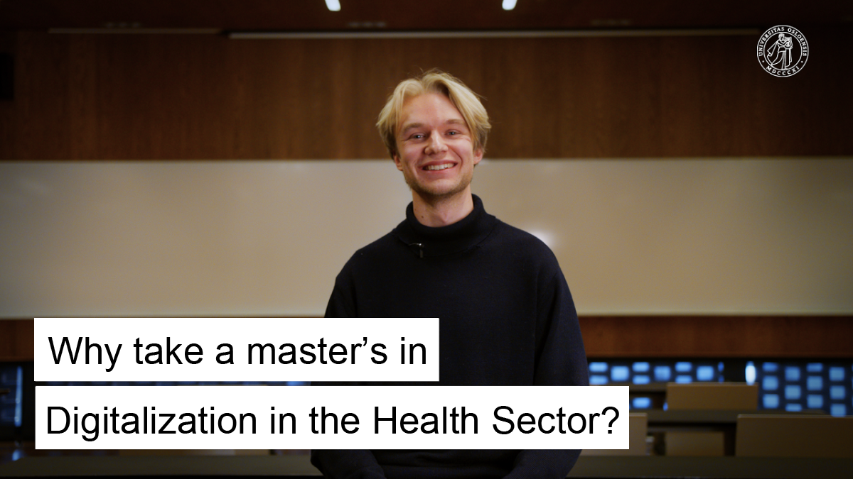 Student and the text "Why take a master's in Digitalization in the Health Sector"