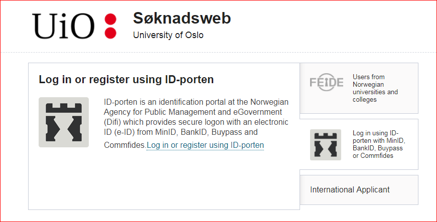Login page for users with a Norwegian national ID number