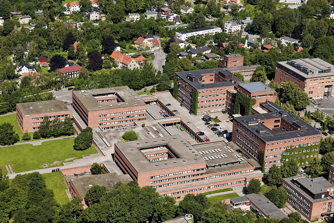 Aerial photo of red bricks buildings
