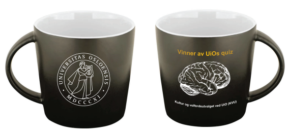 UiO-kopp med teksten: Vinner av UiOs quiz
