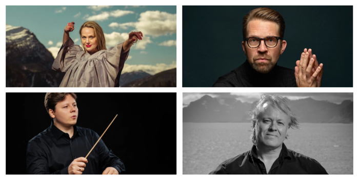 Fire bilder: en kvinne, tre menn
