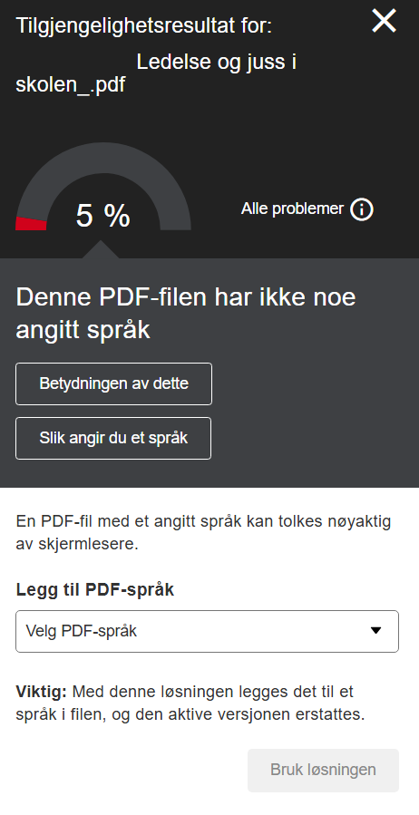 Skjermbilde av språk-funksjonen i Ally