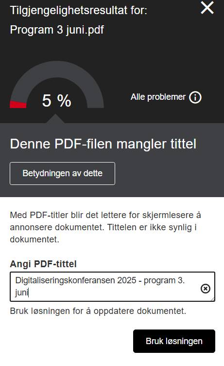 Skjermbilde av tittel-funksjonen i Ally