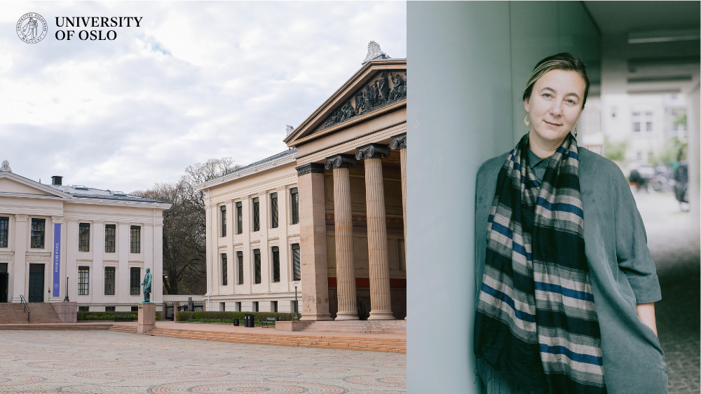 Bilde av Universitetsplassen og kvinnelig professor
