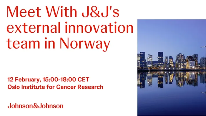 Banner med dato, sted, Johnson and Johnson logo og bilde av Oslo