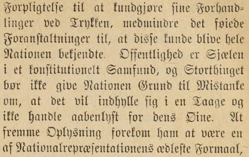 Bilde av tekst fra stortingsforhandlingene 1836.