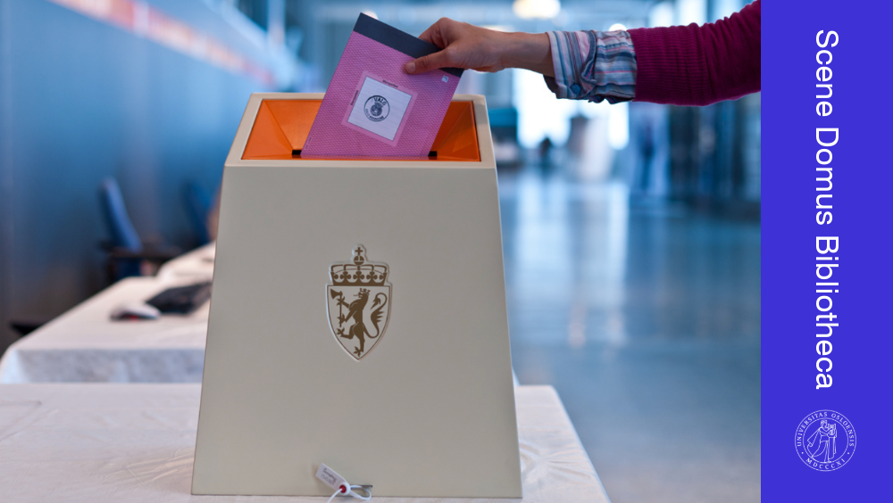 Valgurne og stemmeseddel som legges nedi.