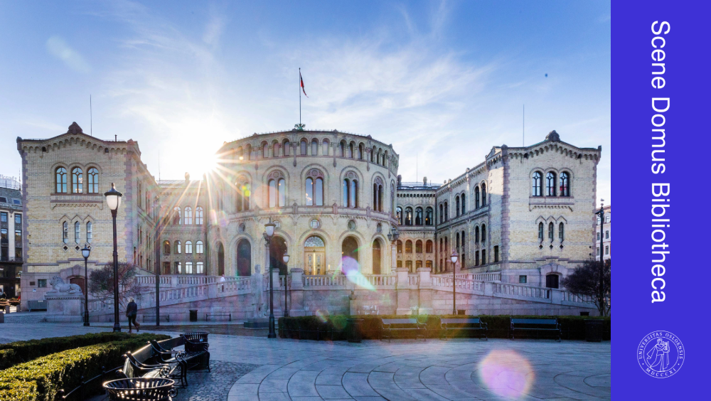 Stortinget og Løvebakken i solskinn