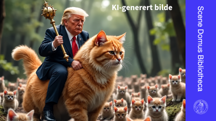 KI-generert bilde som viser Trump ridende med et septer på en katt.