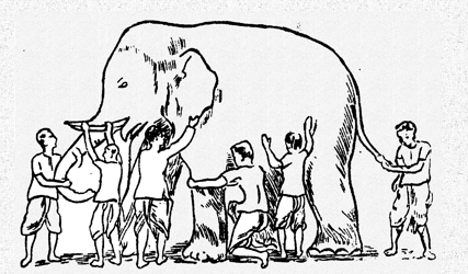 Men touching an elephant