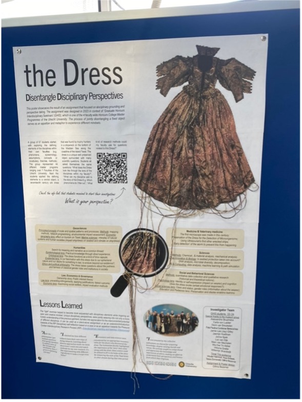 Poster with text and a picture of a dress, describing a workshop