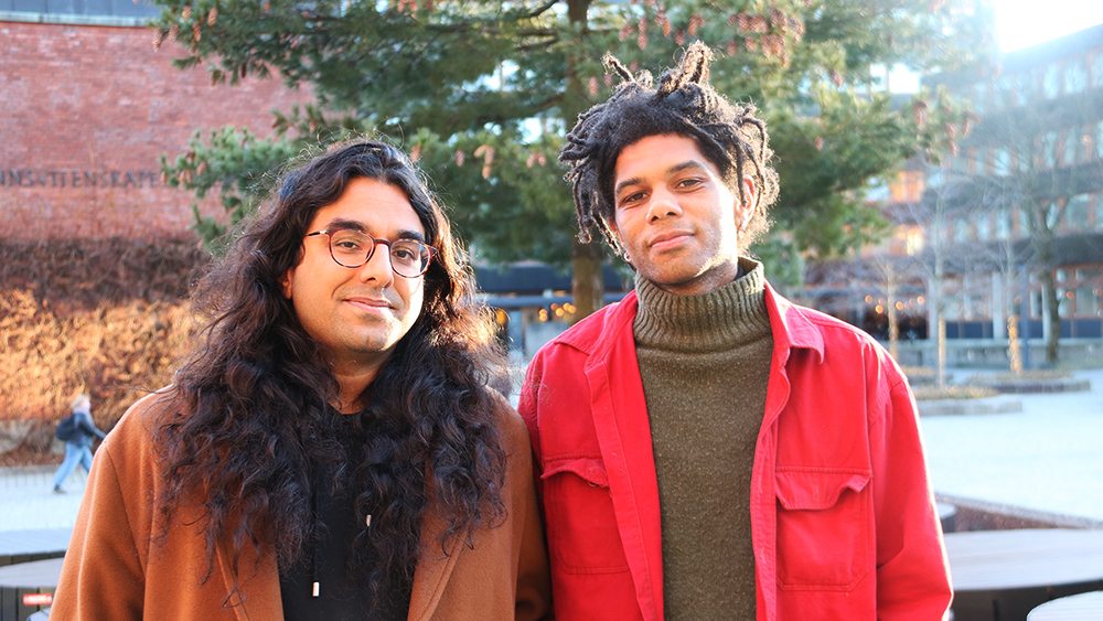 Foto av filosof Feroz Mehmood Shah og scenekunstner og regissør Tani Dibasey, deltagerne i universitetspodden om filosofi og kunst. 