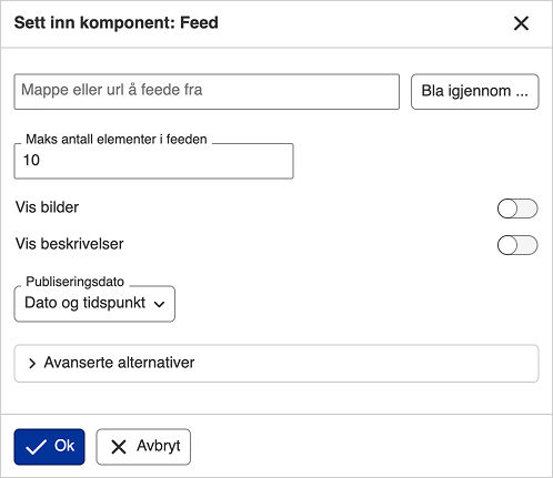Skjermskudd av feed-dialogen