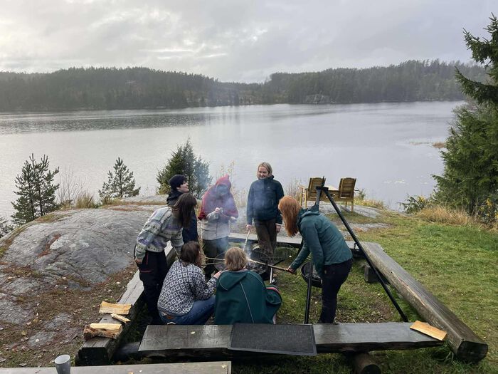 innsjø, fritid, skogstur, bål, mennesker